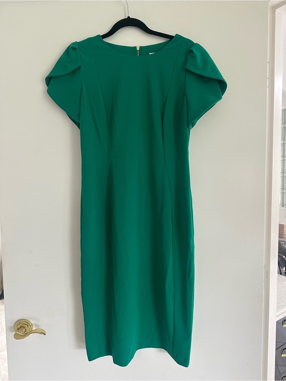 Calvin Klein Emerald Green Puff-Sleeve Midi Dress